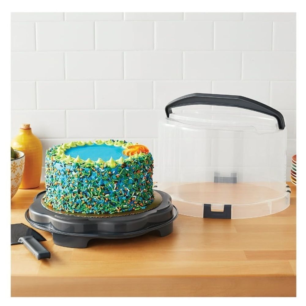 Cake/Cupcake Clear Carrier with Handle & Dark Gray Interchangeable Tray